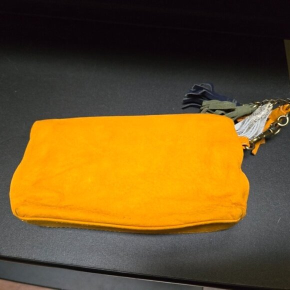 Miss Albright Specialty Burnt Yellow Leather Suede Wristlet Clutch - Picture 4 of 9